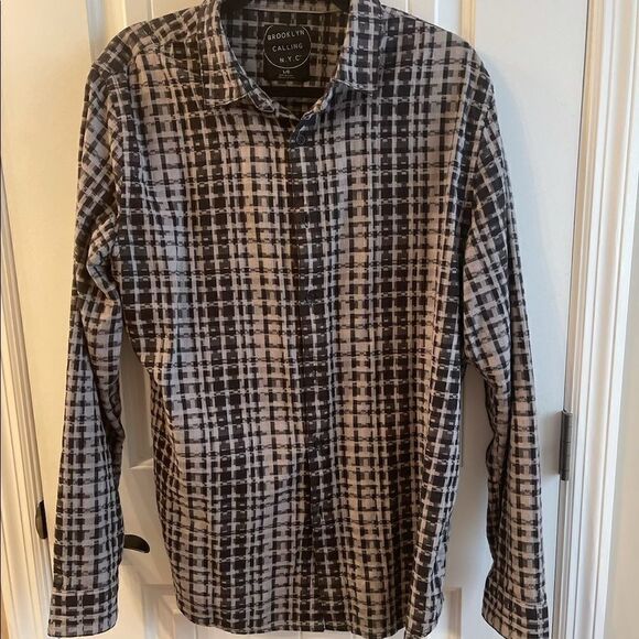 Mens Brooklyn Calling NYC Black and Gray Button Down Shirt - Picture 1 of 3